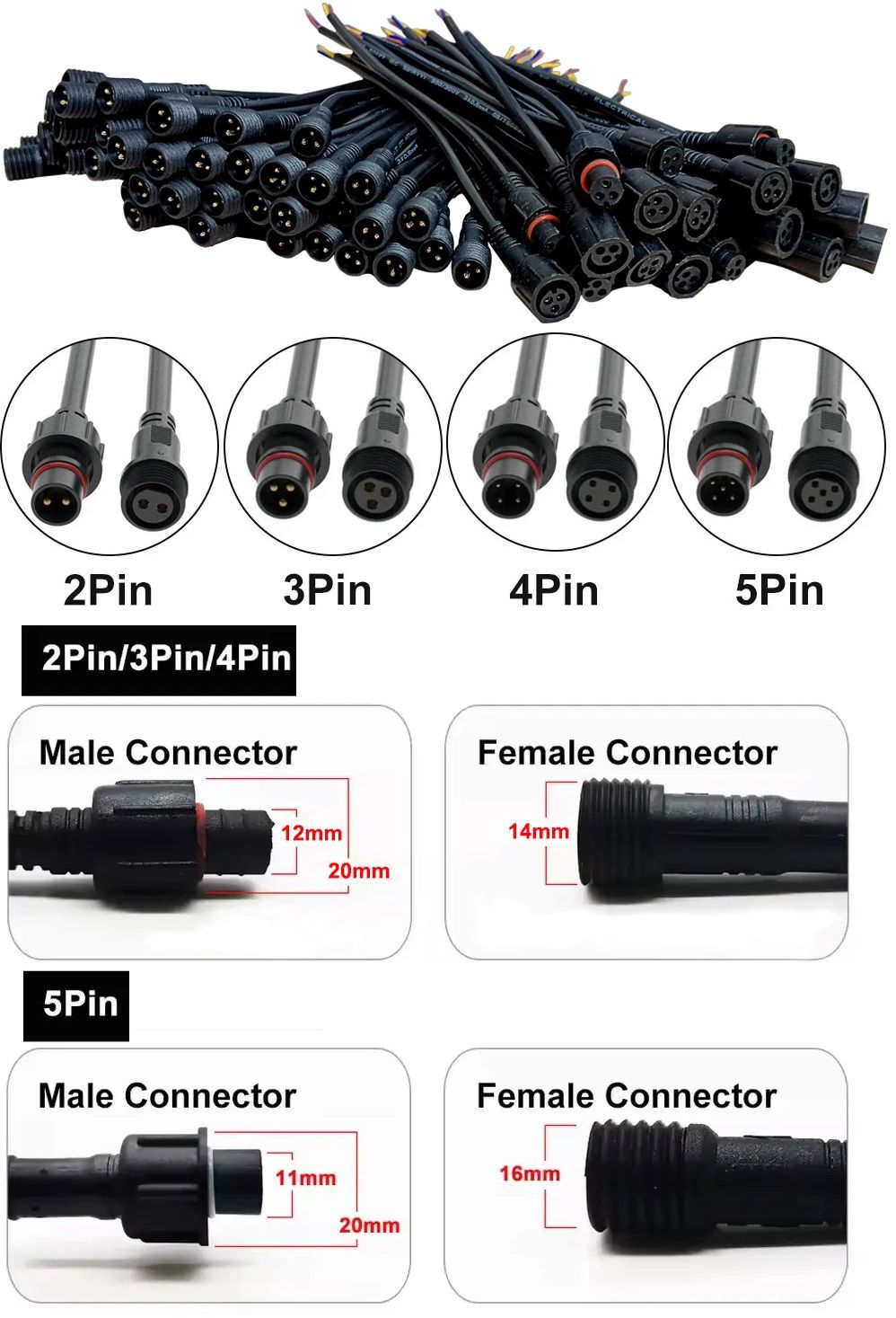 Conector IP65 M14 20mm Negro